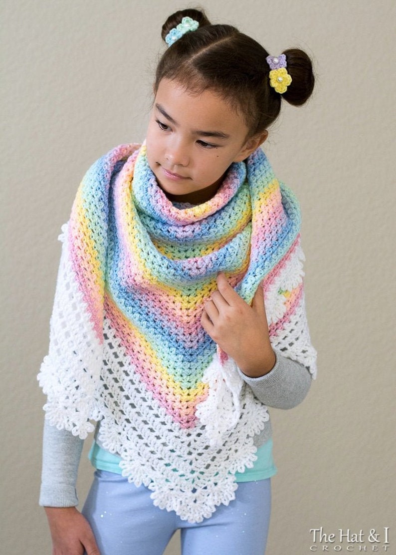 Crochet PATTERN Rainbow Reflections crochet shawl pattern with lacy edge, rainbow shawl, Kawaii Girls Women wrap pattern PDF Download image 5