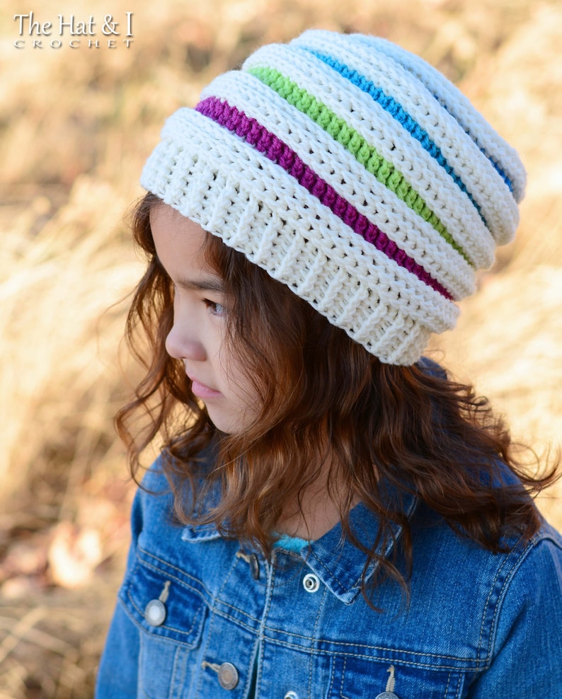 Crochet Hat PATTERN Roll With It crochet pattern for slouchy beanie hat 4 sizes Toddler Child Adult sizes PDF Download image 4