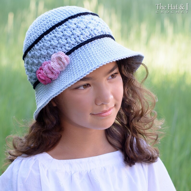 Crochet Hat PATTERN Coming Up Roses crochet pattern for sun hat flowers, summer hat pattern 5 sizes Baby Adult PDF Download image 3