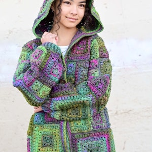 Crochet PATTERN Square Scramble Sweater crochet pattern for granny square cardigan sweater with hood sizes XS 3XL PDF Download image 8