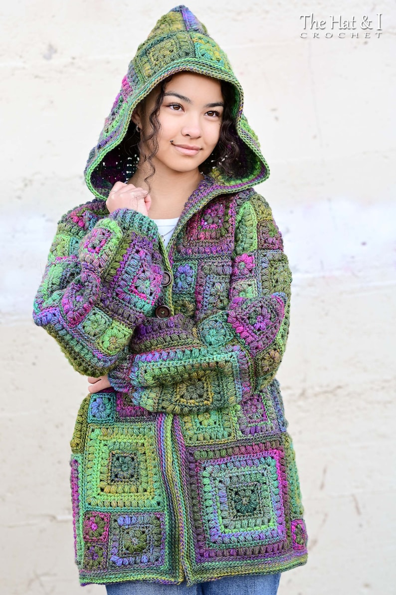 Crochet PATTERN Square Scramble Sweater crochet pattern for granny square cardigan sweater with hood sizes XS 3XL PDF Download image 8