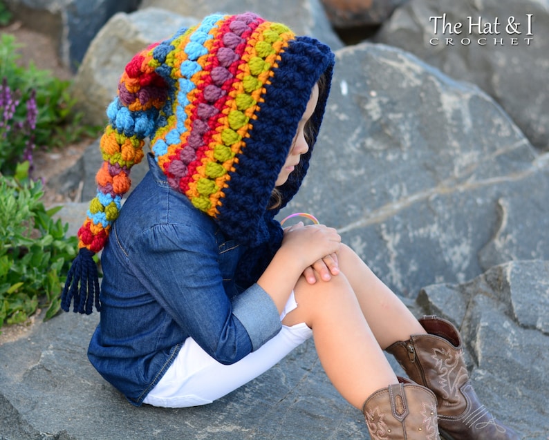 Crochet PATTERN Bohemian Nights Hoodie crochet hood pattern, pixie hat, boho fairy hood pattern 2 sizes Child & Adult PDF Download image 4