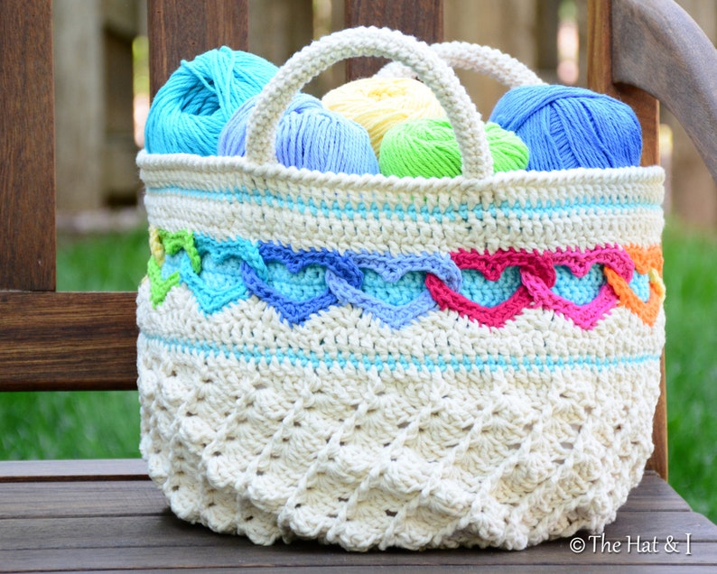 Crochet PATTERN Have a Heart Tote crochet bag pattern, heart tote pattern, colorful tote bag w/ linked hearts pattern PDF Download image 1