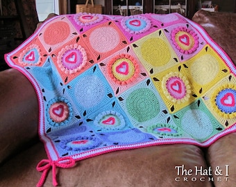 Crochet Blanket PATTERN - Follow Your Heart - crochet pattern for throw blanket, baby blanket pattern, heart afghan pattern - PDF Download