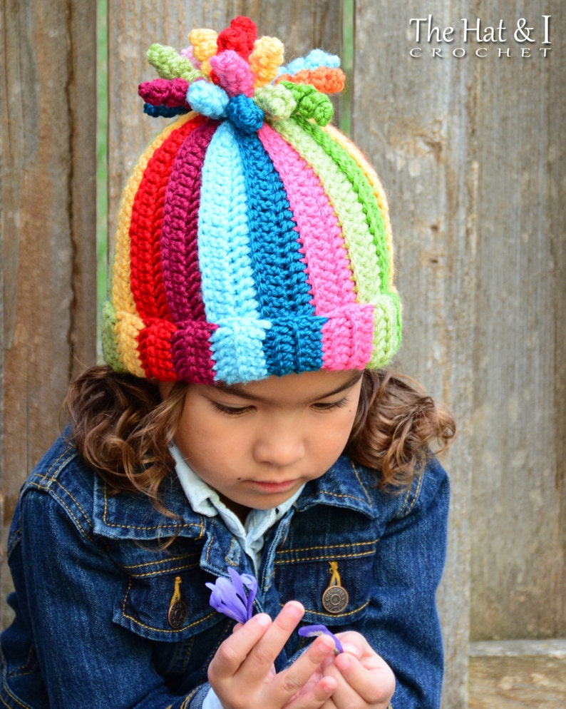 Crochet Hat PATTERN Tutti Frutti crochet pattern for beanie hat, boy girl colorful striped toque 5 sizes Baby Adult PDF Download image 4