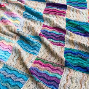 Crochet Blanket PATTERN Waves for Days crochet pattern for throw blanket, modern ripple stitch crochet afghan pattern PDF Download image 1