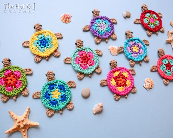 CROCHET PATTERN - Tiny Turtles - crochet turtle pattern, honu turtle motif pattern, turtle applique, turtle ornament pattern - PDF Download