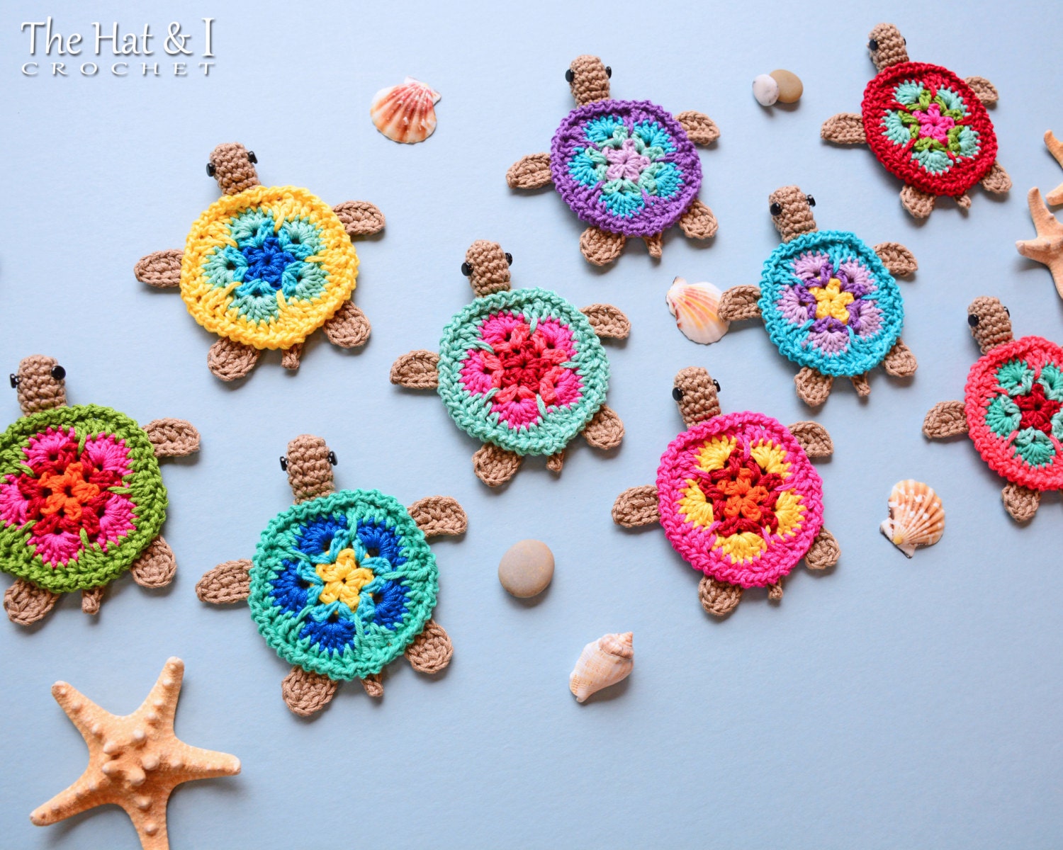 CROCHET PATTERN - Tiny Turtles - crochet turtle pattern, honu turtle motif pattern, turtle applique, turtle ornament pattern - PDF Download