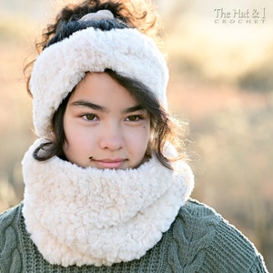 CROCHET PATTERN - Luxe Look Headband & Cowl - crochet head wrap + cowl pattern, faux fur pattern (Toddler Child Adult sizes) - PDF Download