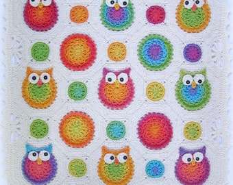 CROCHET PATTERN - Owl Obsession - crochet blanket pattern, owl afghan pattern, colorful crochet owl baby blanket pattern - PDF Download