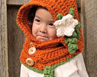 CROCHET PATTERN - Pumpkin Patch Hoodie - crochet hood pattern hooded cowl pumpkin hat pattern (3 sizes | Toddler Child Adult) - PDF Download