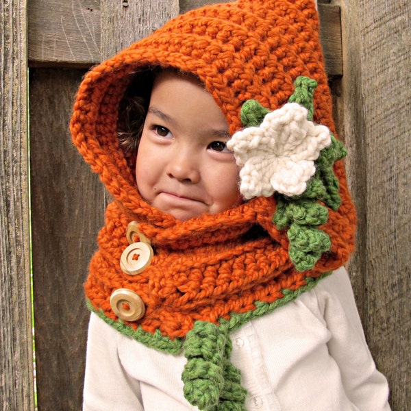 Crochet PATTERN - Pumpkin Patch Hoodie - crochet hood pattern hooded cowl pumpkin hat pattern (3 sizes | Toddler Child Adult) - PDF Download