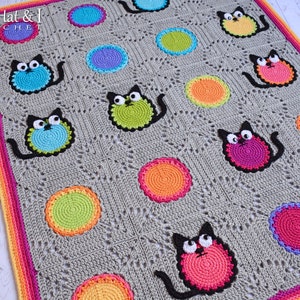 CROCHET PATTERN - Cat Lover - crochet blanket pattern w/ cats, cat afghan pattern, colorful crochet cat throw blanket pattern - PDF Download