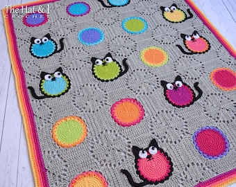 PATRÓN DE GANCHILLO - Amante de los gatos - Patrón de manta de ganchillo con gatos, patrón de afgano para gatos, patrón de manta de ganchillo colorida para gatos - Descargar PDF