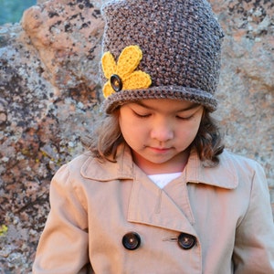 Crochet Hat PATTERN Pretty Petals Slouchy crochet pattern for slouchy beanie hat flower 3 sizes Toddler Child Adult PDF Download image 4