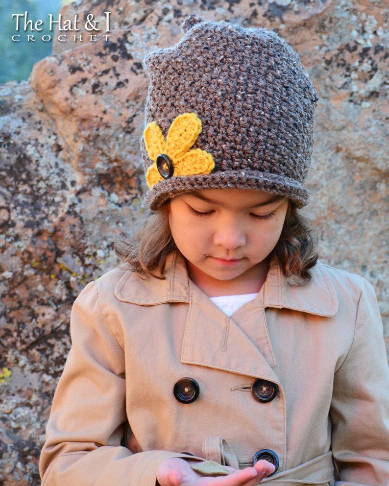 Crochet Hat PATTERN Pretty Petals Slouchy crochet pattern for slouchy beanie hat flower 3 sizes Toddler Child Adult PDF Download image 4