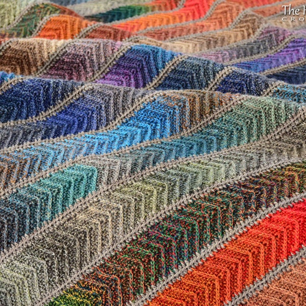 MOTIF de couverture au crochet - Echantillon super fin - modèle au crochet pour jeté de couverture à chevrons, laine à chaussettes au crochet - PDF à télécharger