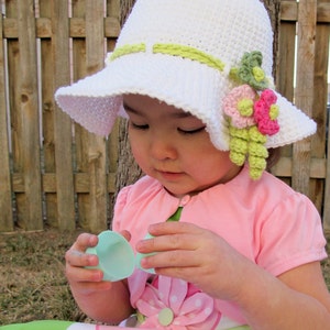 Crochet Hat PATTERN Spring Garden crochet pattern for sun hat, girls spring summer hat pattern 6 sizes Baby Adult S PDF Download image 4