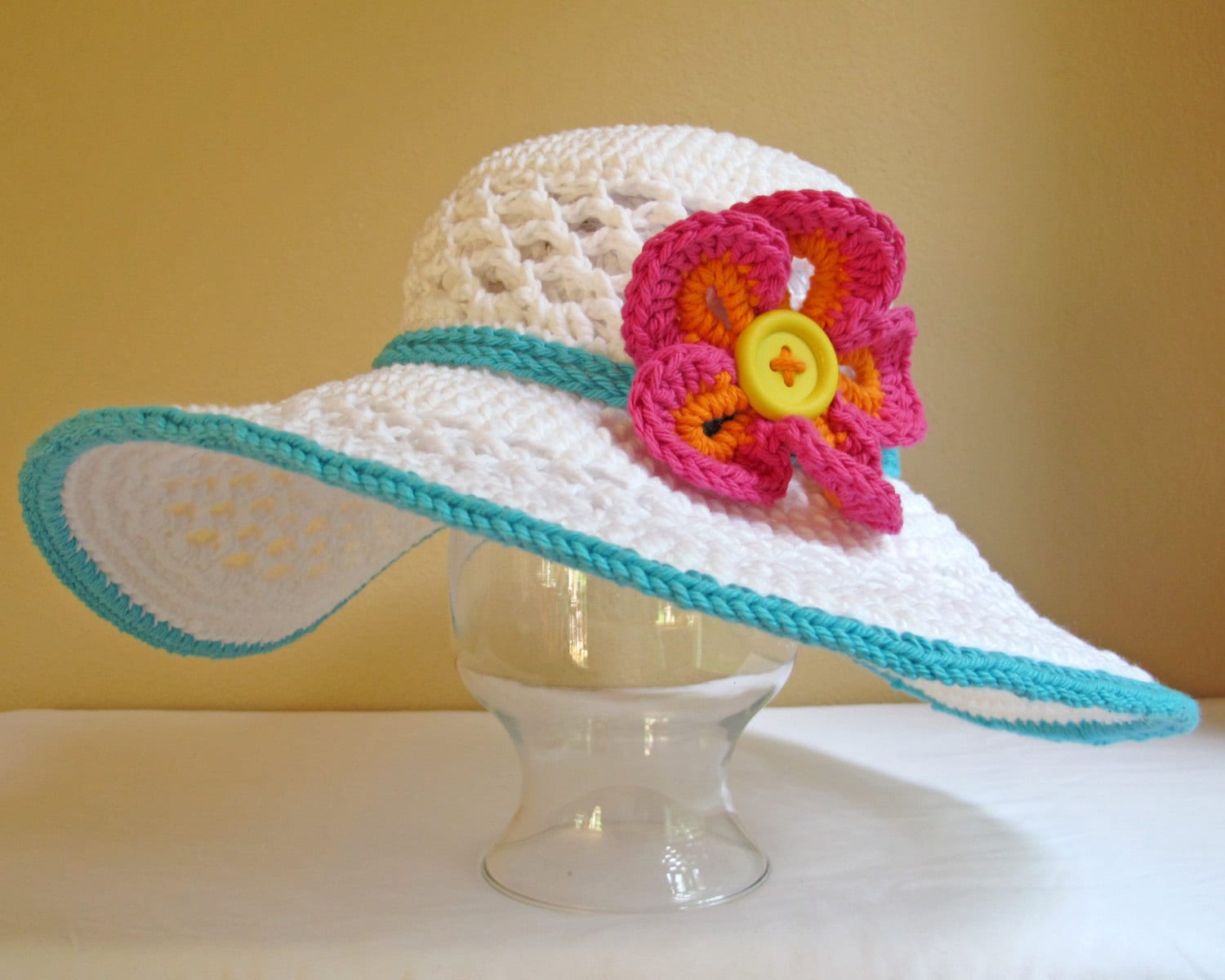 Crochet Colorful Wide Brim Summer Sun Hat NWT Women main image 3