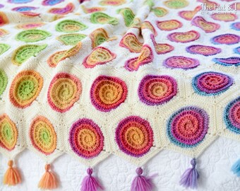 Crochet Blanket PATTERN - Swirly PoP - crochet pattern for boho throw blanket, baby kids colorful crochet afghan pattern - PDF Download