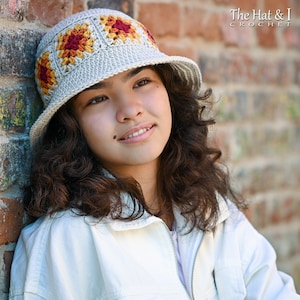 Gehaakt PATROON - Square Dance-zonnehoed - gehaakt mutspatroon, oma vierkant zonnehoedpatroon (4 maten | peuter, kind volwassene XL) - pdf-download