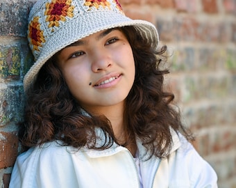 Crochet PATTERN - Square Dance Sunhat - crochet hat pattern, granny square sun hat pattern (4 sizes | Toddler Child Adult XL) - PDF Download