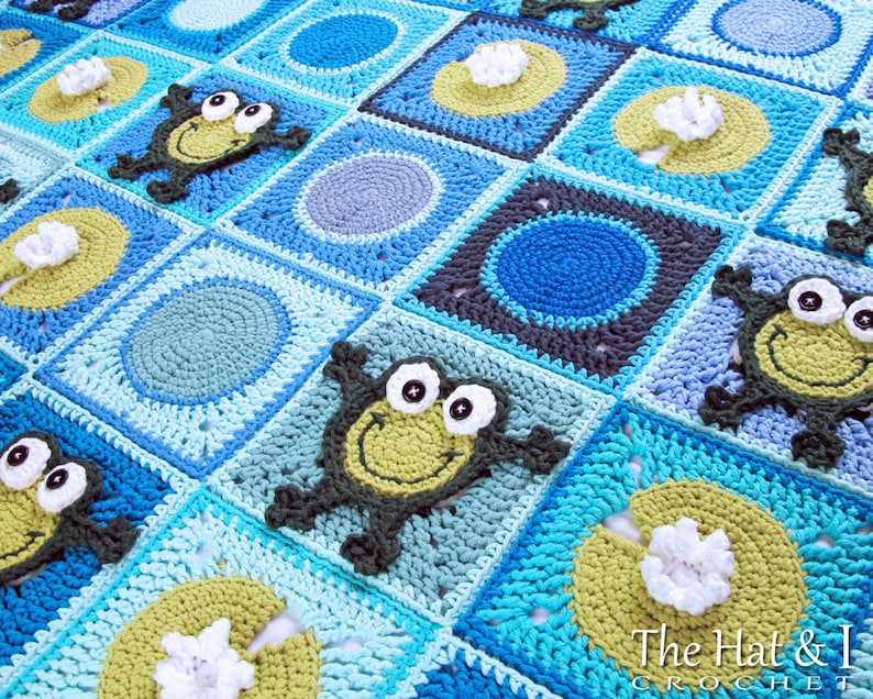 Crochet Blanket PATTERN Frog Frenzy crochet pattern for baby throw blanket, crochet afghan pattern, frog blanket pattern PDF Download image 2