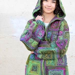 Crochet PATTERN Square Scramble Sweater crochet pattern for granny square cardigan sweater with hood sizes XS 3XL PDF Download image 3