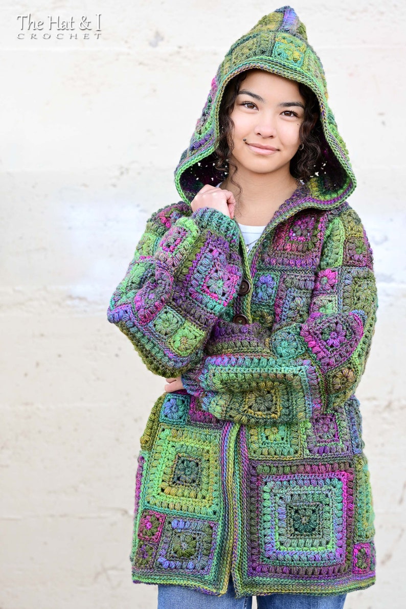 Crochet PATTERN Square Scramble Sweater crochet pattern for granny square cardigan sweater with hood sizes XS 3XL PDF Download image 3