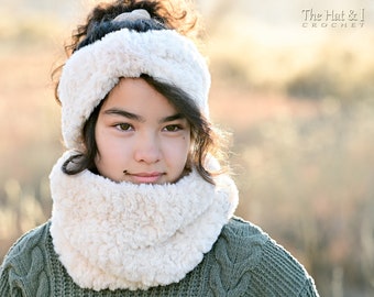 Crochet PATTERN - Luxe Look Headband & Cowl - crochet head wrap + cowl pattern, faux fur pattern (Toddler Child Adult sizes) - PDF Download