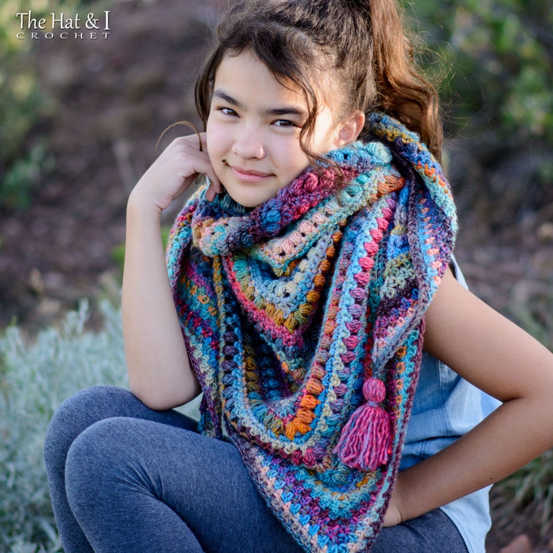 Crochet PATTERN Boho Shawl crochet shawl pattern, boho crochet wrap pattern, women's triangle shawl scarf pattern PDF Download image 5