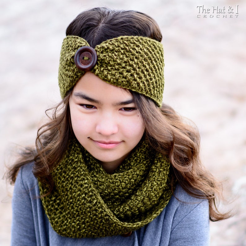 Crochet PATTERN Warm Welcome Set crochet headband pattern scarf cowl pattern Toddler Child Adult sizes PDF Download image 1