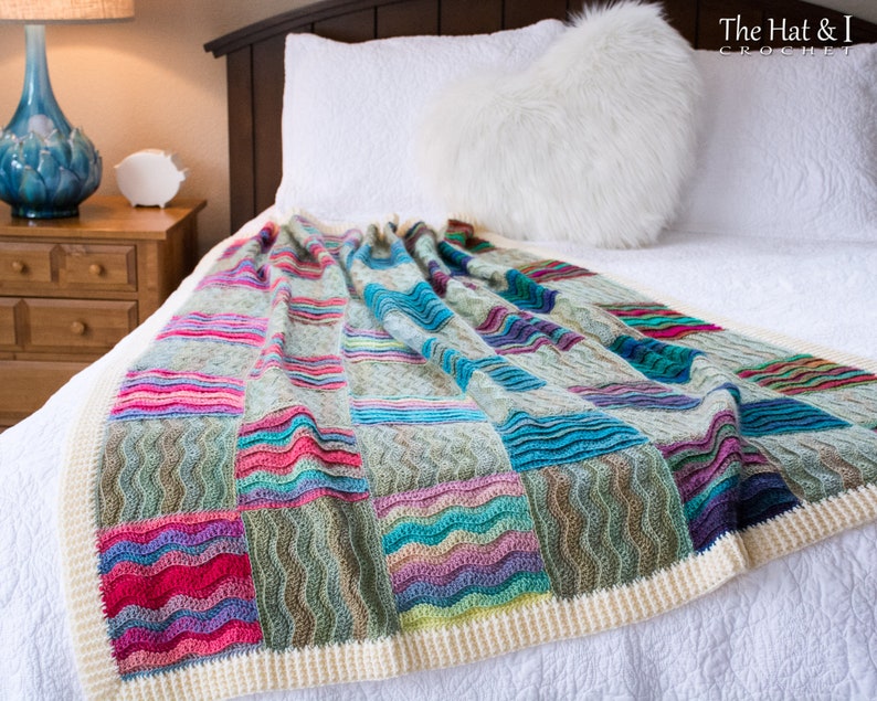 Crochet Blanket PATTERN Waves for Days crochet pattern for throw blanket, modern ripple stitch crochet afghan pattern PDF Download 画像 6