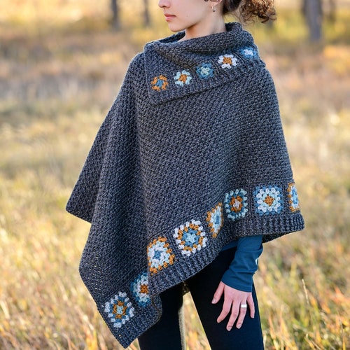 CROCHET PATTERN - Square Dance Poncho - Granny Square Crochet