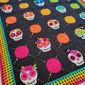 Crochet PATTERN Sugar Skull Sampler crochet blanket pattern, day of the dead throw blanket pattern, colorful skull afghan PDF Download image 2