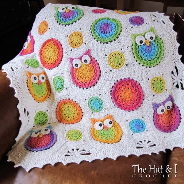 MOTIF au crochet - Owl Obsession - modèle de couverture au crochet, modèle afghan de hibou, modèle de couverture de bébé hibou au crochet coloré - PDF à télécharger