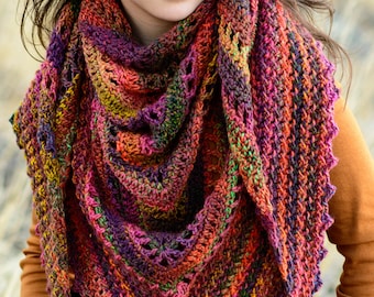 Crochet PATTERN - Hello Fall Shawl - crochet shawl pattern, crochet wrap pattern, women's triangle shawl scarf pattern - PDF Download
