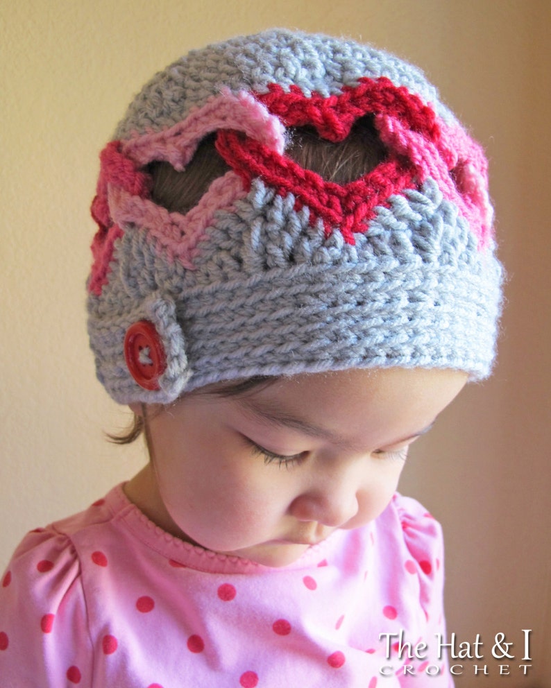 Crochet Hat PATTERN Be Mine crochet pattern for heart beanie hat, linked hearts beanie pattern 8 sizes Baby Adult PDF Download image 1