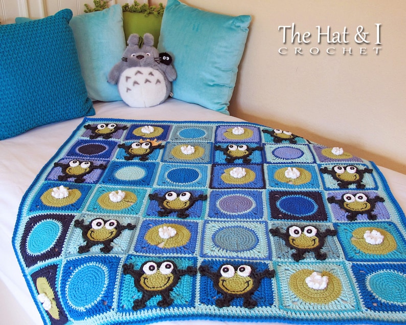 Crochet Blanket PATTERN Frog Frenzy crochet pattern for baby throw blanket, crochet afghan pattern, frog blanket pattern PDF Download image 4