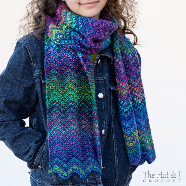 Crochet PATTERN Fall Into Winter Scarf crochet chevron scarf pattern for boys & girls 3 sizes Toddler Child Adult PDF Download image 2