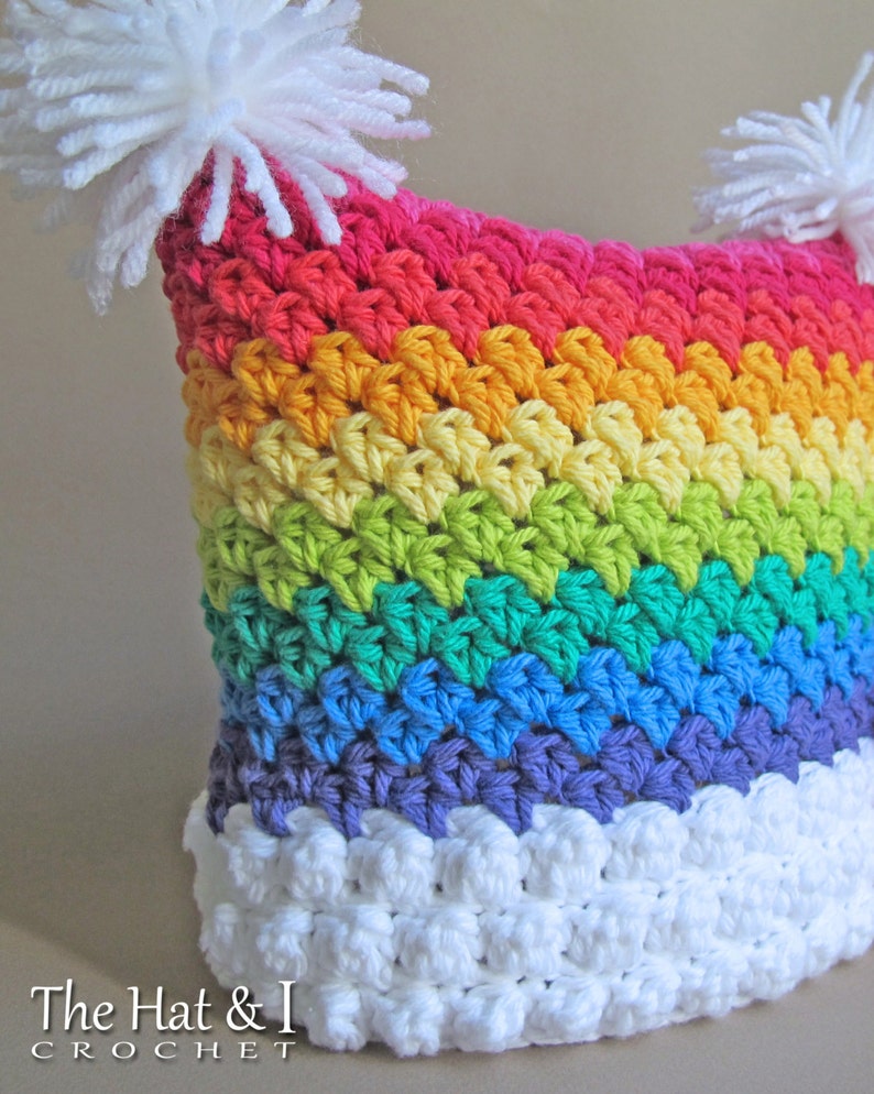 Crochet Hat PATTERN Over the Rainbow crochet pattern for square rainbow baby beanie hat 6 sizes Baby Teens PDF Download image 5