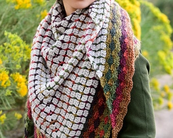 CROCHET PATTERN - Shades of Fall Shawl - crochet shawl pattern, crochet wrap pattern, women's triangle shawl scarf pattern - PDF Download