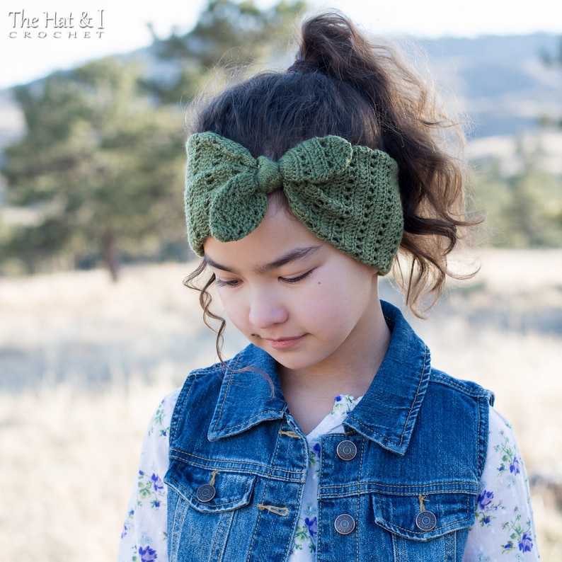 Crochet PATTERN Top Knot Headwrap crochet headband pattern, tied head wrap ear warmer pattern 6 sizes Baby Adult PDF Download image 2
