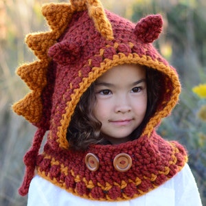 Crochet PATTERN Lucky Dragon Hood & Cowl crochet hood pattern, hooded cowl hat pattern 3 sizes Toddler Child Adult PDF Download image 5