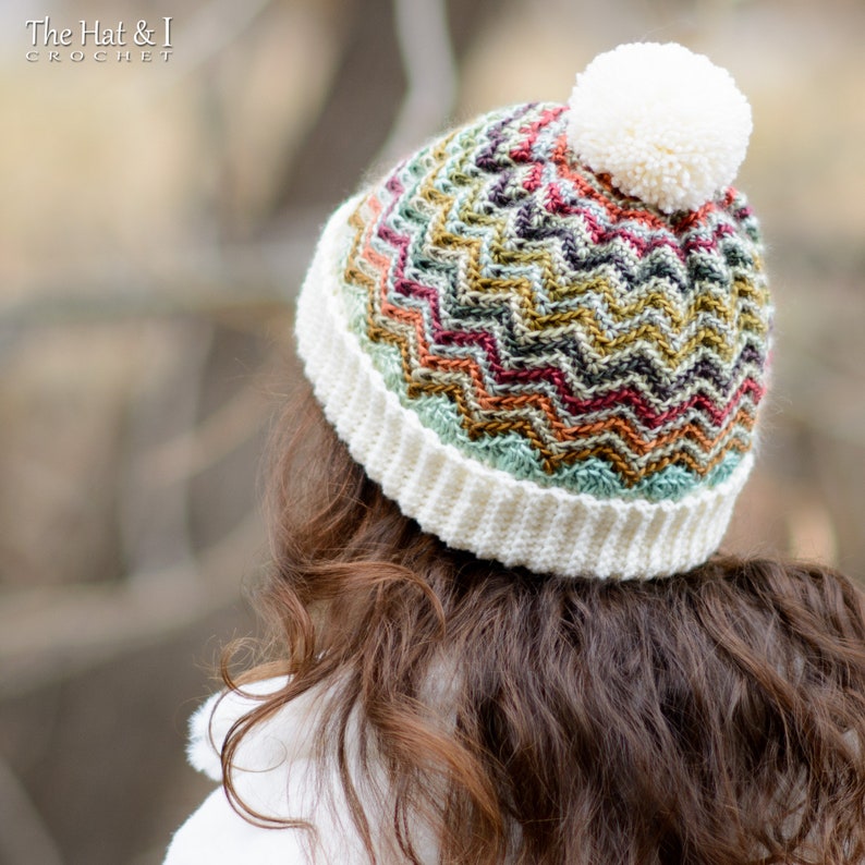 Crochet Hat PATTERN Peak 2 Peak Beanie crochet pattern chevron hat, boy girl beanie hat pattern 6 sizes Baby Adult PDF Download image 4