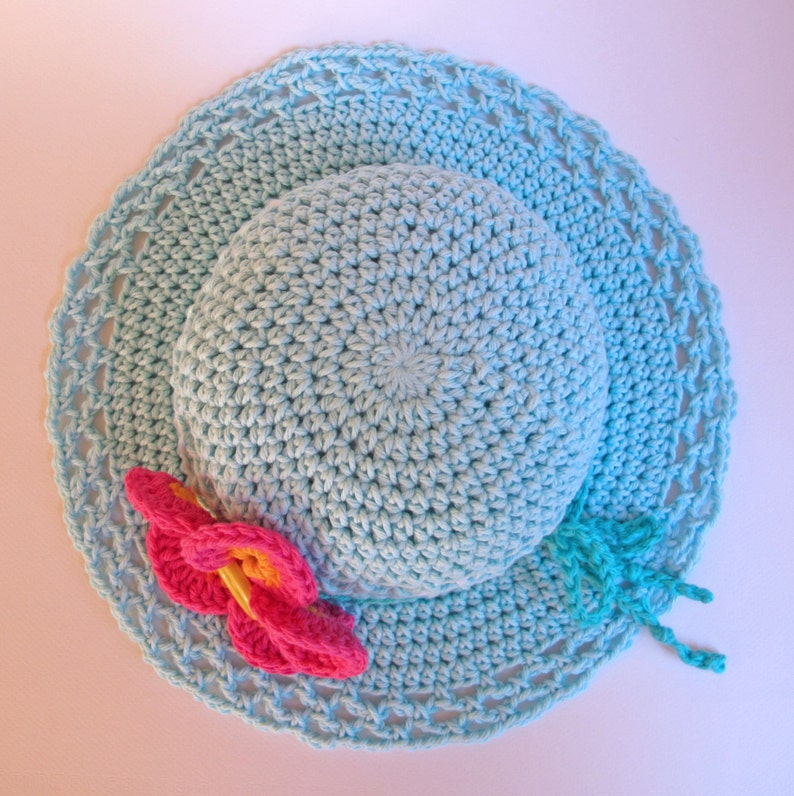 Crochet Hat PATTERN Island Girl crochet pattern for summer hat flower, beach sun hat pattern 5 sizes Babies Kids PDF Download image 4