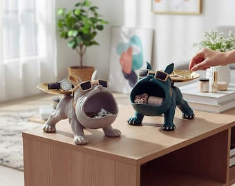 Estatua de bulldog de resina: elegante caja de almacenamiento, decoración moderna (30 cm)