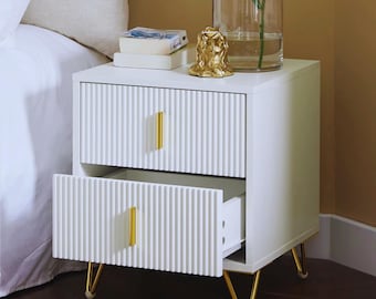 Mesita de noche moderna de 2 cajones con tiradores dorados