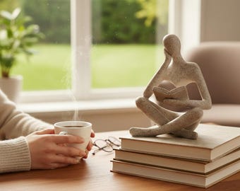Escultura de pensador abstracto, decoración de estantería, estatua de lectura de resina minimalista, decoración moderna para el hogar y la oficina.