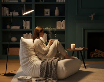 Togo Style Sofa Chair, Chenille Floor Lounge Chair, Memory Foam Bean Bag Couch, Japandi Minimalist Living Room Seating